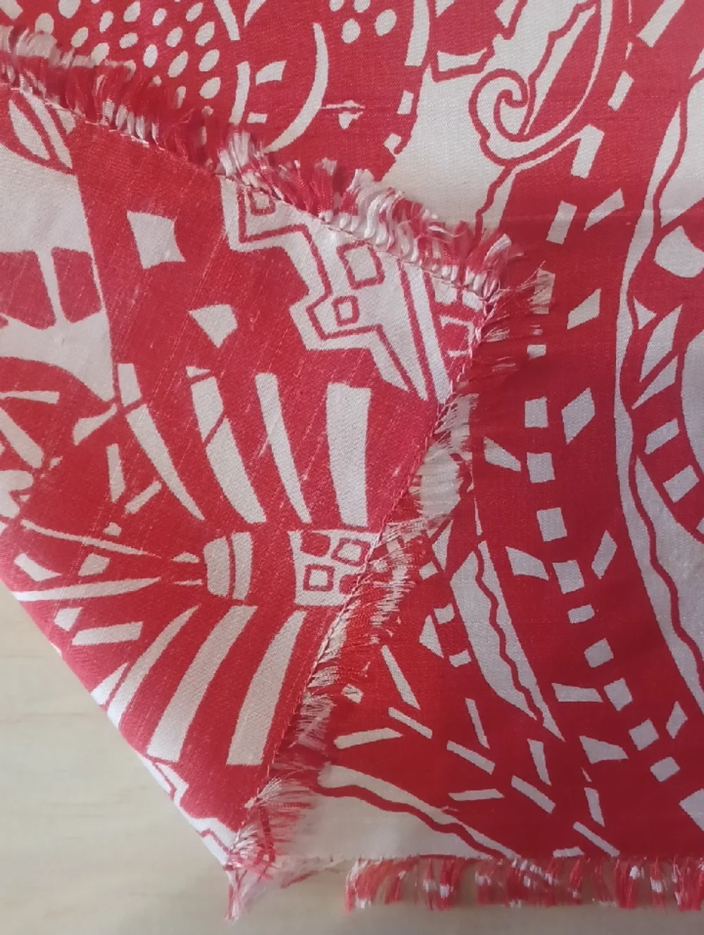 Vintage Thai Silk Scarf Star Of Siam Red White Mod Floral Resort Fringe 24×24